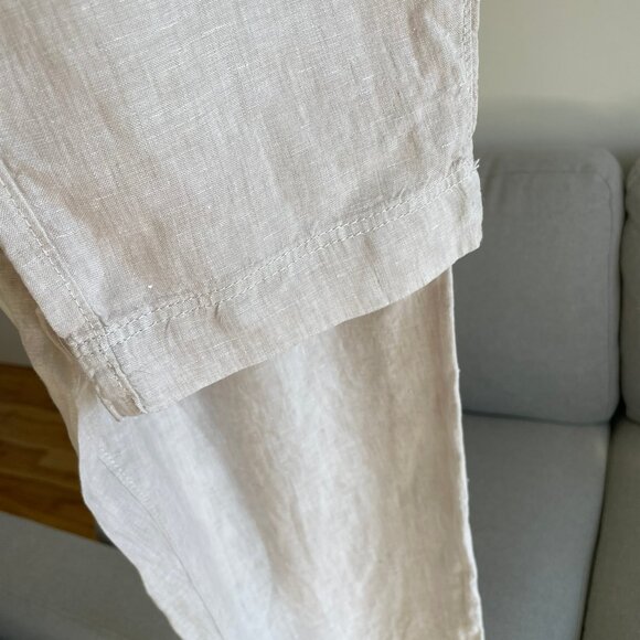 H&M 100% Linen Beige Pants Straight Leg High Waist Elastic Women's XS - Picture 3 of 12